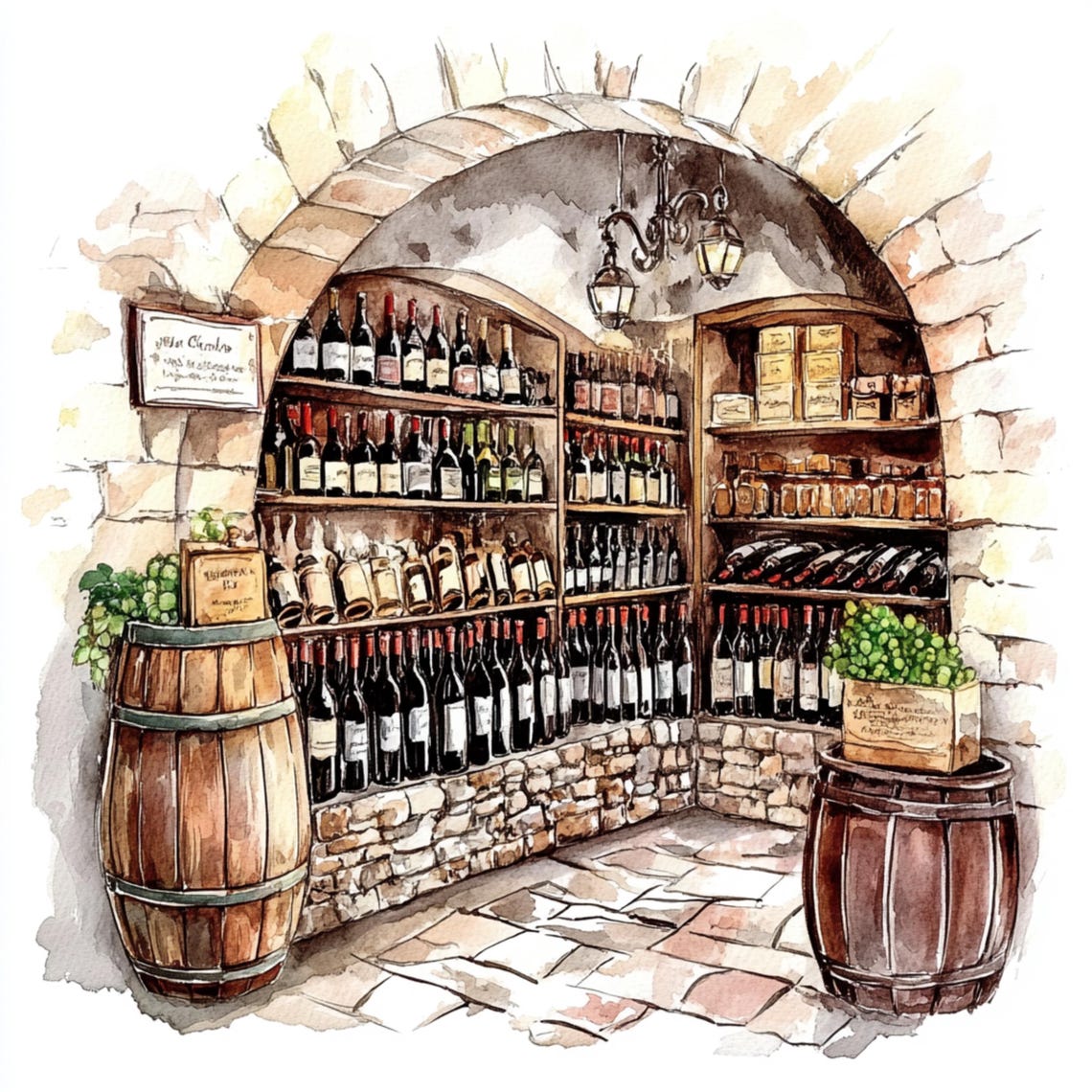 Watercolor Wine Cellar Clipart: Rustic Vineyard Art (digital Download ...