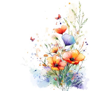 Imágenes PNG de flores silvestres en acuarela (descarga digital)