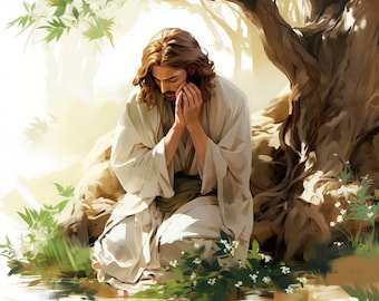 Jesus Praying Clipart: Watercolor Easter Art (Digital Download), Summer Clipart