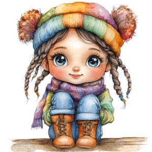 12 cliparts mignon bébé fille décalée, image de fille png aquarelle, petite fille originale, image numérique d'une jolie fille, bébé original à télécharger