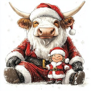 Santa Cow Christmas Clipart: Holiday Decor, Scrapbooking (Digital Download)