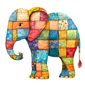 12 PATCHWORK CUTE ELEPHANT Digitales Bild, Patchwork Elefant Clipart, Patchwork Elefant Illustration, Elefant PNG Bild zum Dekorieren