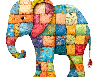Patchwork Elefant Clipart, süße Tier Illustration (Digitalbild)