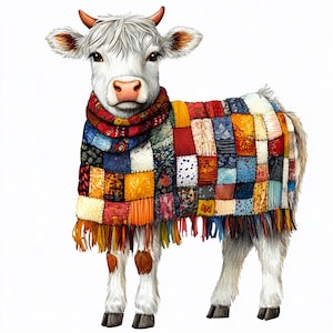 12 PATCHWORK Lindo Clipart de Vaca, Imagen Digital de Vaca, Arte de Pared de Vaca, Ilustración de Vaca de Patchwork, Vaca para Imprimir, Descargar Vaca Digital