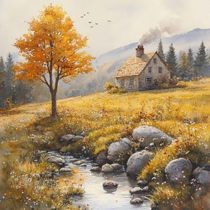10 CLIPART DI PAESAGGI ACCOGLIENTI, paesaggi pastorali acquerellati, vista panoramica digitale della campagna, splendida arte murale di paesaggi rurali, stile country