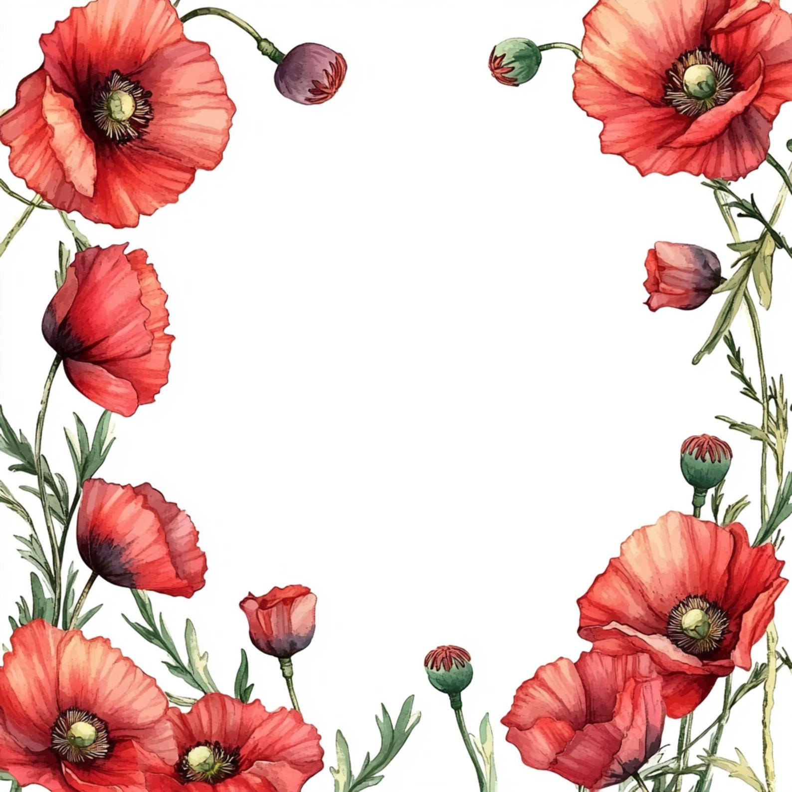Free Edit Poppy Frame 12 Poppy Watercolor Frames Clipart, High-quality PNG, Digital Download ...