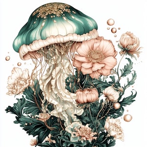 Aquarell Blumen Qualle Clipart: Ozean Blumen Kunst (digitaler Download)
