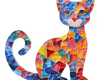 Mosaik Katze Cliparts: Bunte Patchwork PNG Bilder