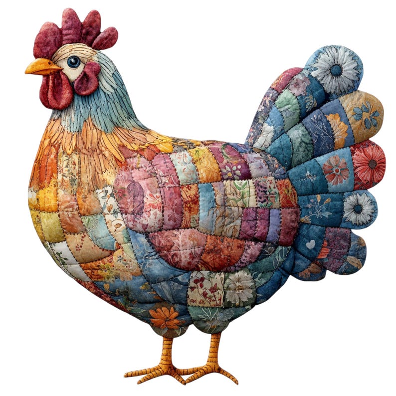 Patchwork Chicken Digital Image: Rustic Farm Art (PNG), Summer Clipart ...