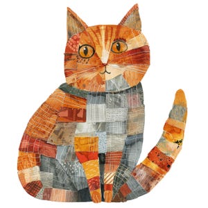 12 CLIPARTS DE GATO PATCHWORK, imagen de gato patchwork png, arte de pared de gato patchwork, imagen linda de gato, arte patchwork, ilustración de gato mosaico png