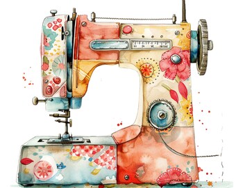 12 WATERCOLOR SEWING MACHINE Clipart, watercolor sewing machine, colorful sewing machine, digital sewing machine image, sewing for print