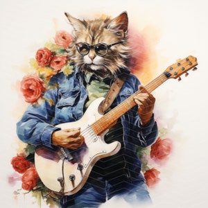 Floral Rocker Cat Cliparts: Rockstar Musician JPG Images - Etsy