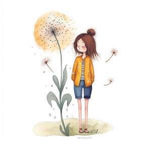 17 Cute DANDELION and woman girl clipart, Dandelion girl, clipart Watercolor , High Quality JPGs, Digital download, Paper craft, journal