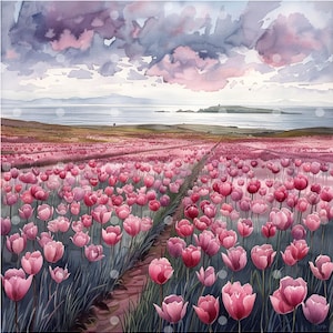 12 Field of Tulips Clipart, JPG, Tulips clipart, Tulip field clipart, Watercolor tulips, Greating cards clipart, Tulips image, flower field