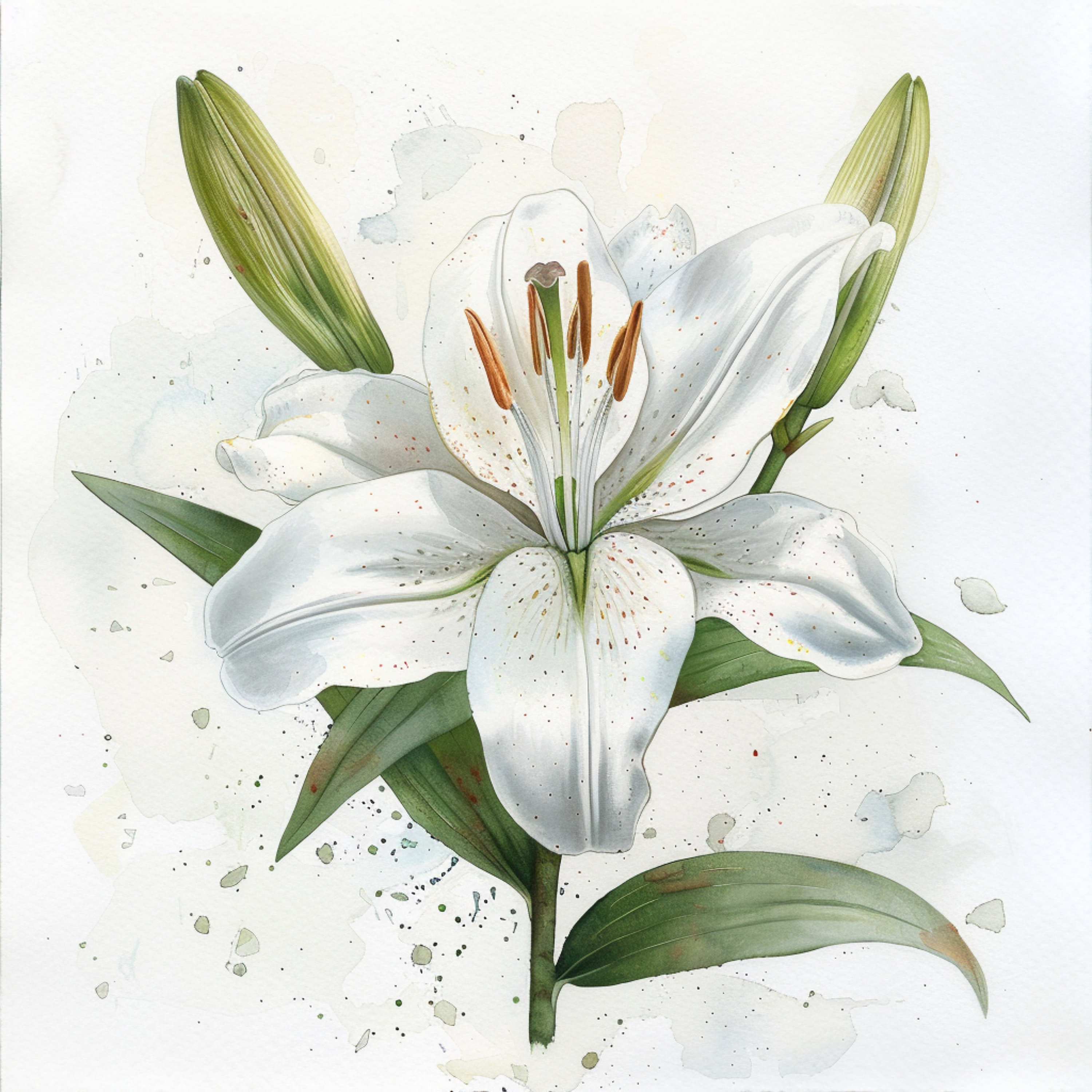 水彩画風ユリのクリップアート、花のイラスト、JPG画像（デジタル