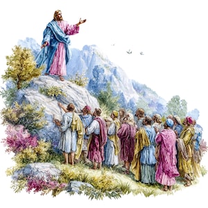 Jesus Sermon on the Mount Clipart: Bible Scene Watercolor (Digital Download)
