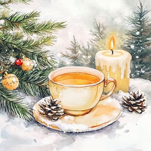 16 immagini digitali di tazze da tè di NATALE, tazza da tè di Natale, carina illustrazione di tazza da tè di Natale, clipart di tazza da tè ad acquerello