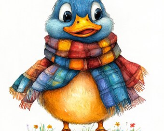 Watercolor Duck Patchwork Clipart: Autumn Scrapbooking Art (Digital Download), Spring Clipart