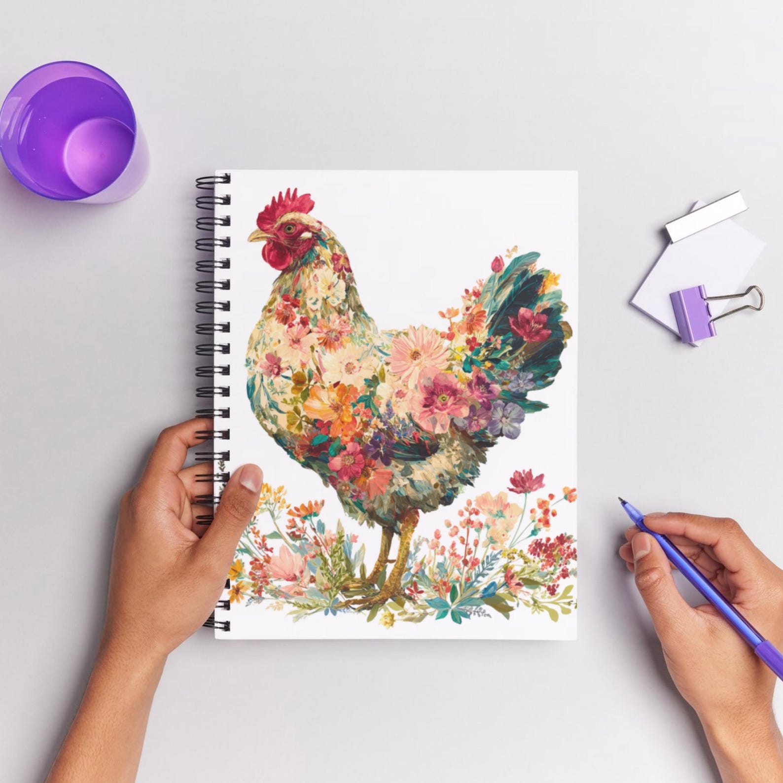 12 Watercolor Floral Chicken Clipart: Farm Animal PNG (digital Download ...