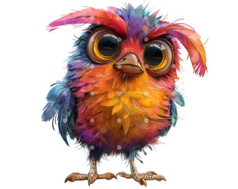Cartoon vogel, clipart, png, aquarelstijl (digitale download), zomerclipart