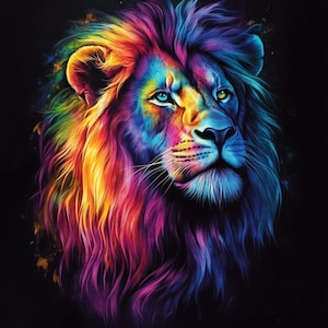 12 Lion Neon Clipart, Lion Art, Glowing Lion Illustration, Digital Download Lion, Lion Image,  High-Quality Lion, Paper Craft Lion, JPG