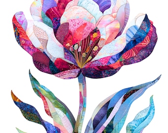 Mosaic Tulip Digital Art: Floral Illustration (Digital Download)