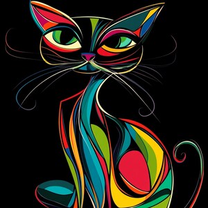 Cat Abstract Clipart, Black Cat Digital Images, Artistic Cat Wall Art, Print Cat, Download Cat, Commercial Use Cat Art, High Quality JPG