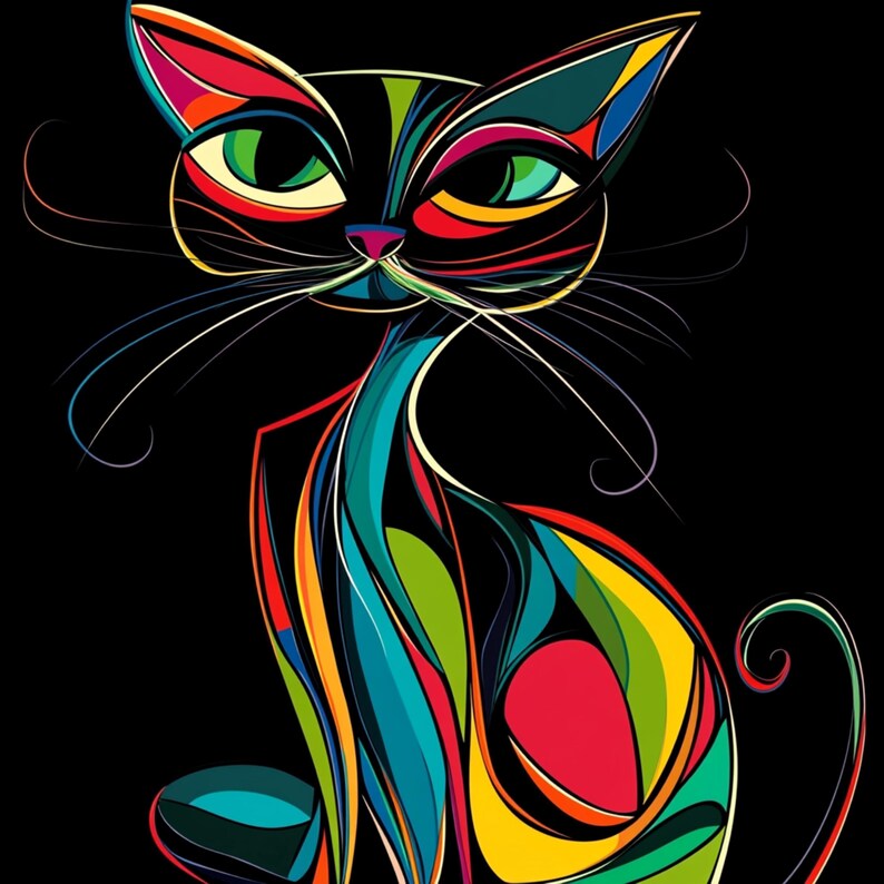 Cat Abstract Clipart, Black Cat Digital Images, Artistic Cat Wall Art, Print Cat, Download Cat, Commercial Use Cat Art, High Quality JPG