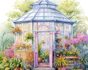 Clipart floral serre : aquarelle botanique PNG (téléchargement numérique), clipart été