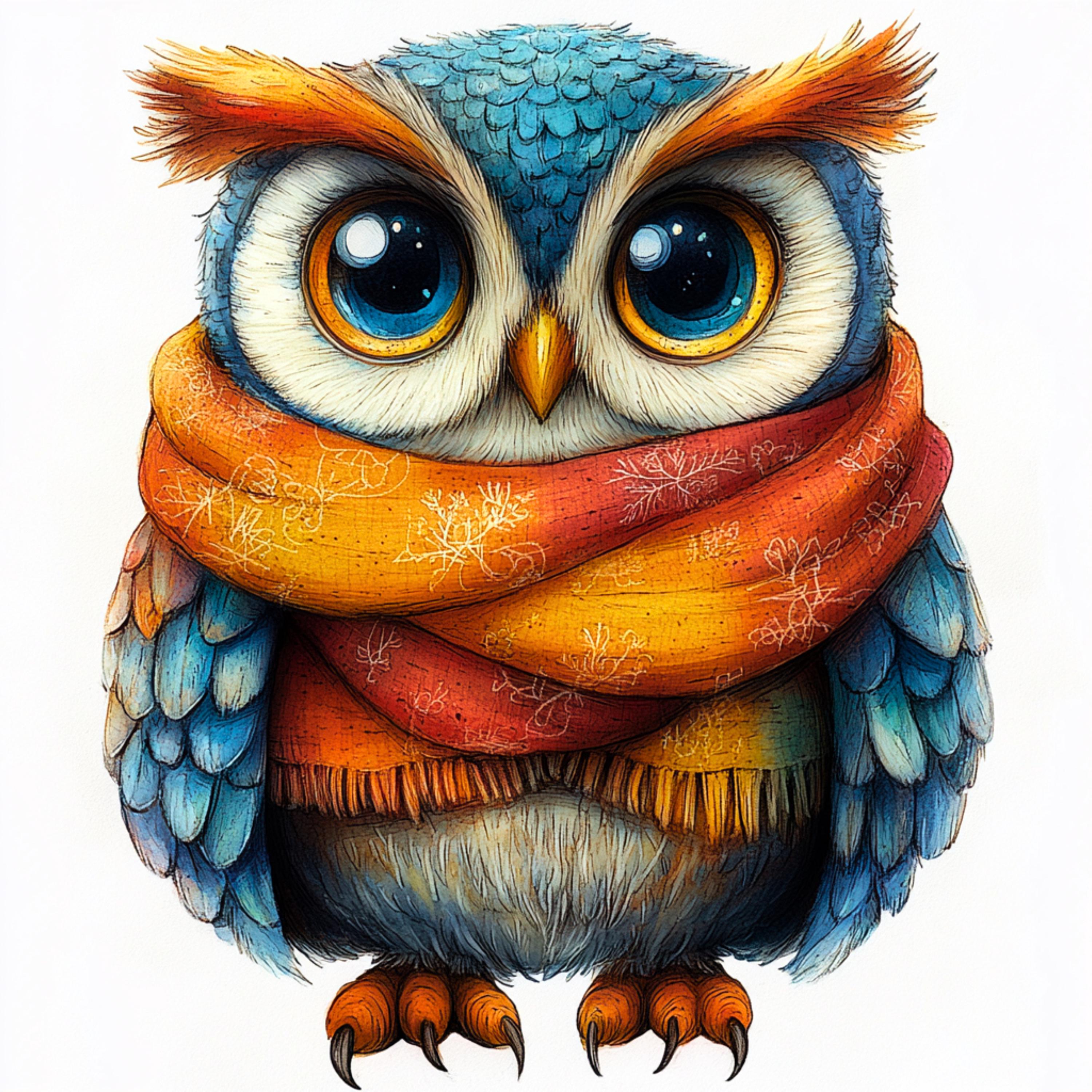 Watercolor Owl Clipart: Vintage Patchwork Art, Scrapbooking (Digital Download)