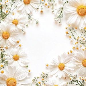 15 images clipart cadre marguerites, fond blanc art numérique, bordures florales, aquarelles de fleurs, JPG de haute qualité, oeuvre d'art imprimable, scrapbooking