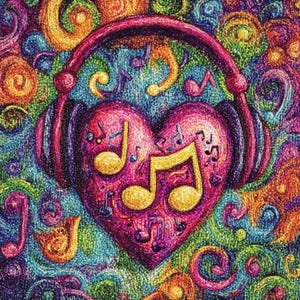 Colorful Heart Headphones Art: Music Lover Clipart (Digital Download)