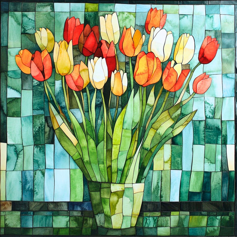 tulip-mosaic-art-floral-digital-images-jpg-spring-clipart-etsy