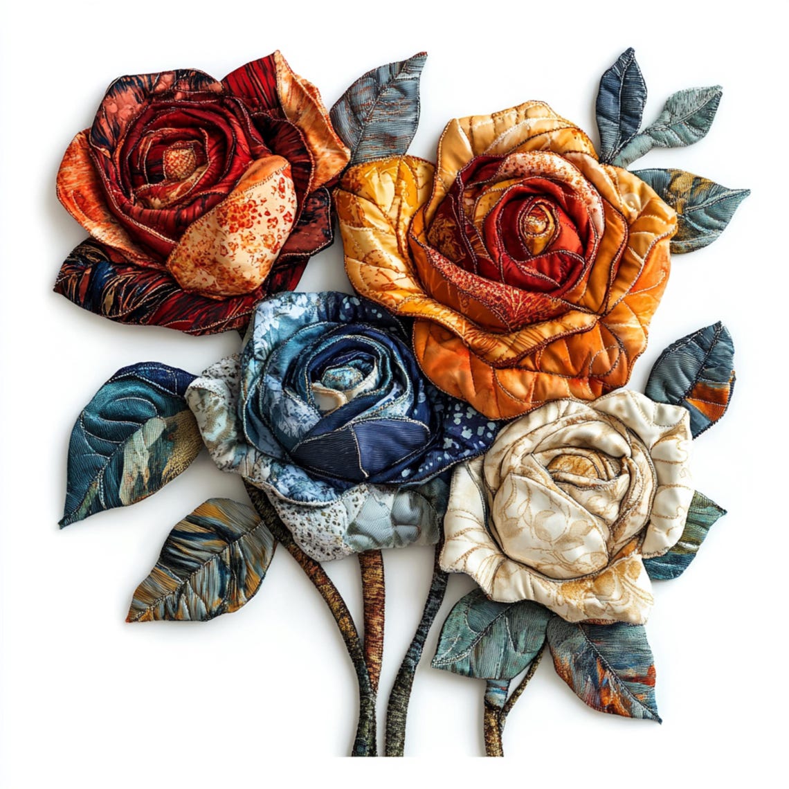 Copy Art Roses 12 Floral Patchwork Roses Clipart, High-quality JPG, Rose Digital Art ...
