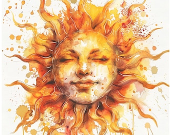 Watercolor Sun Clipart: 16 JPG Images (Digital Download)