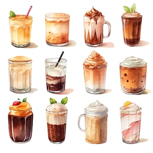 Aquarell Kaffee Clipart: 10 PNG Kaffee Illustrationen (Kommerzielle Nutzung)