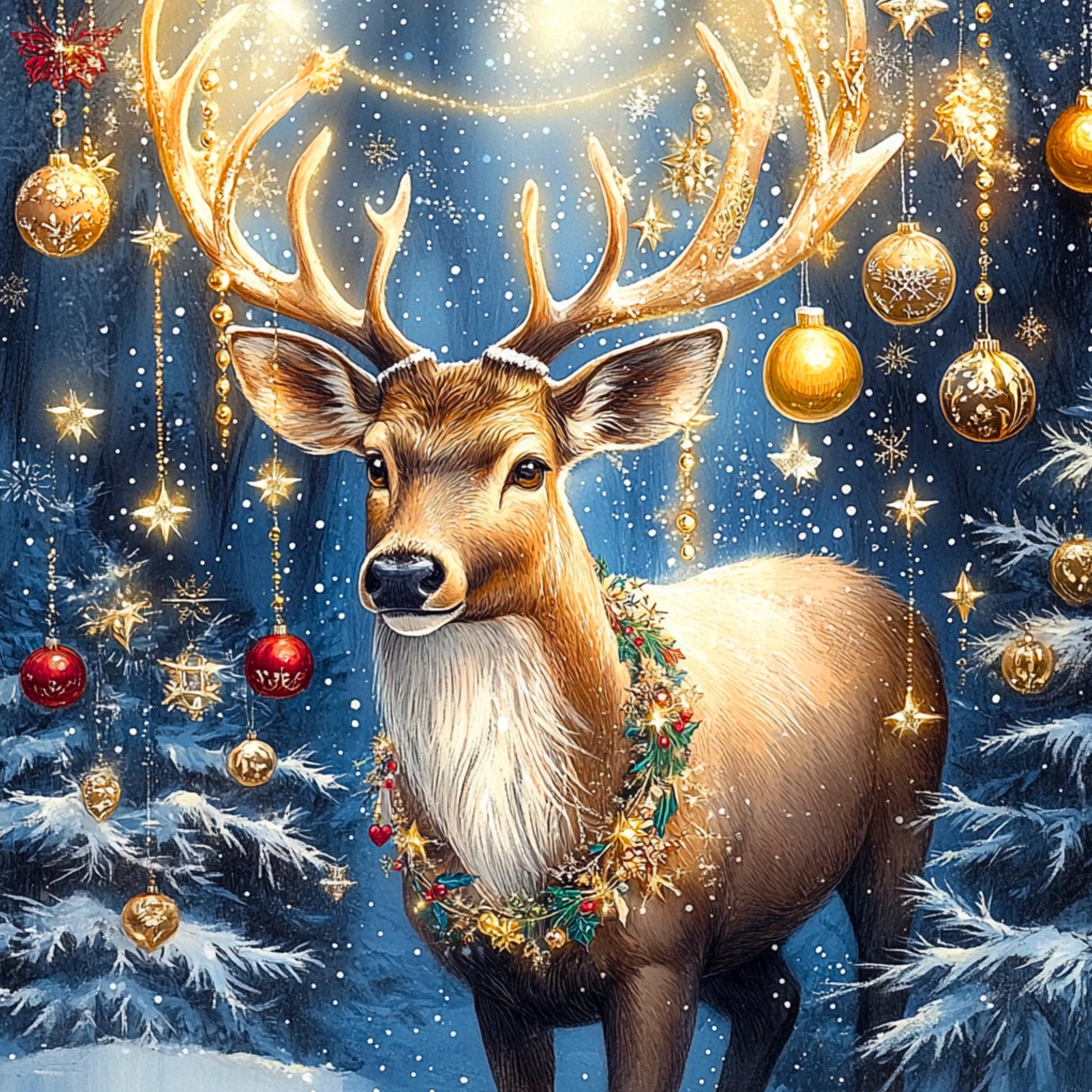 水彩画風クリスマス鹿のクリップアート：ホリデーアニマルイラスト