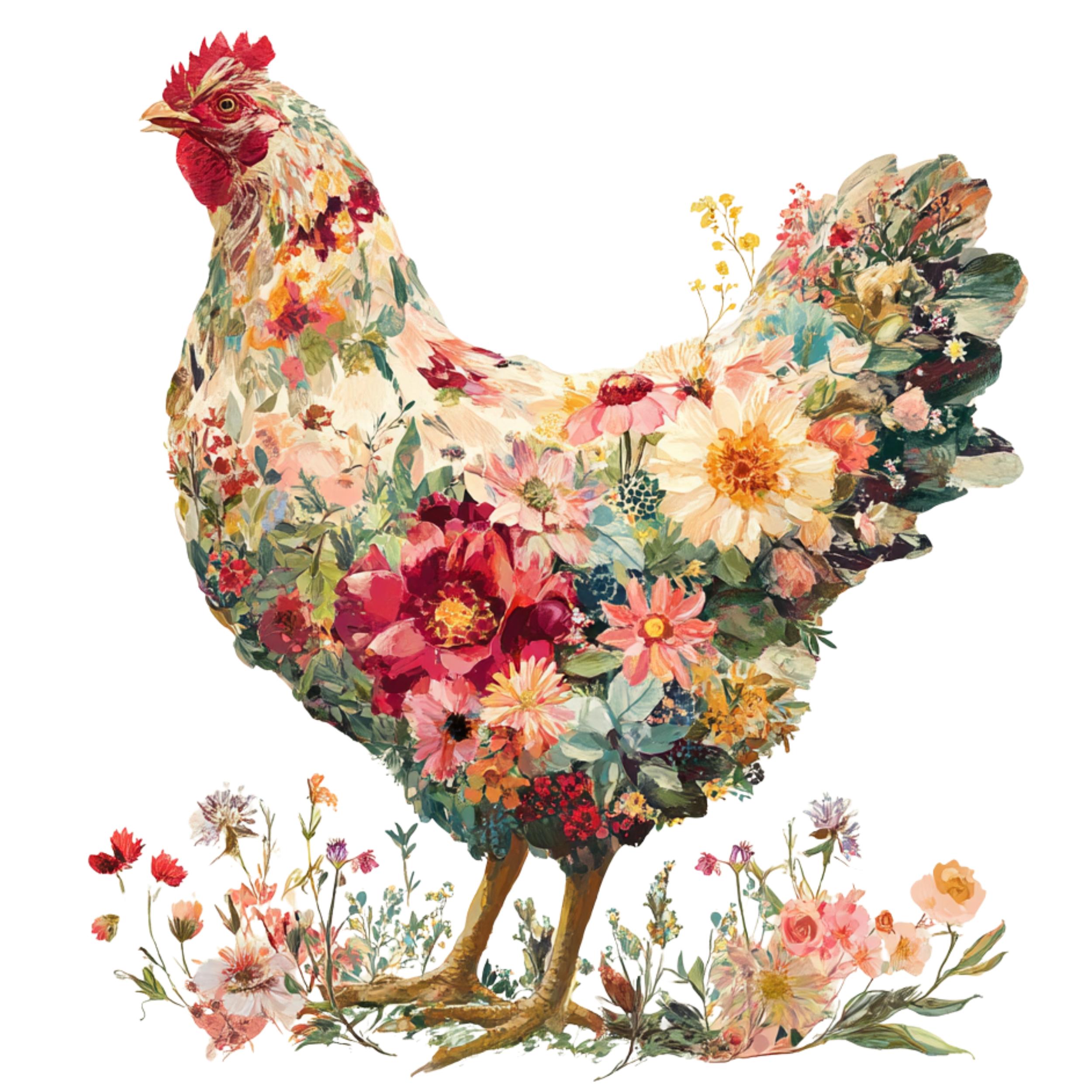 12 Watercolor Floral Chicken Clipart: Farm Animal PNG (digital Download ...