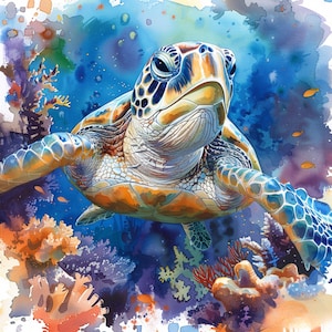 16 SEA TURTLE CLIPARTS, aquarelafbeeldingen van zeeschildpad, digitaal beeld van een schildpad in de zee, zwemmende schildpad, prachtige schildpad clipart