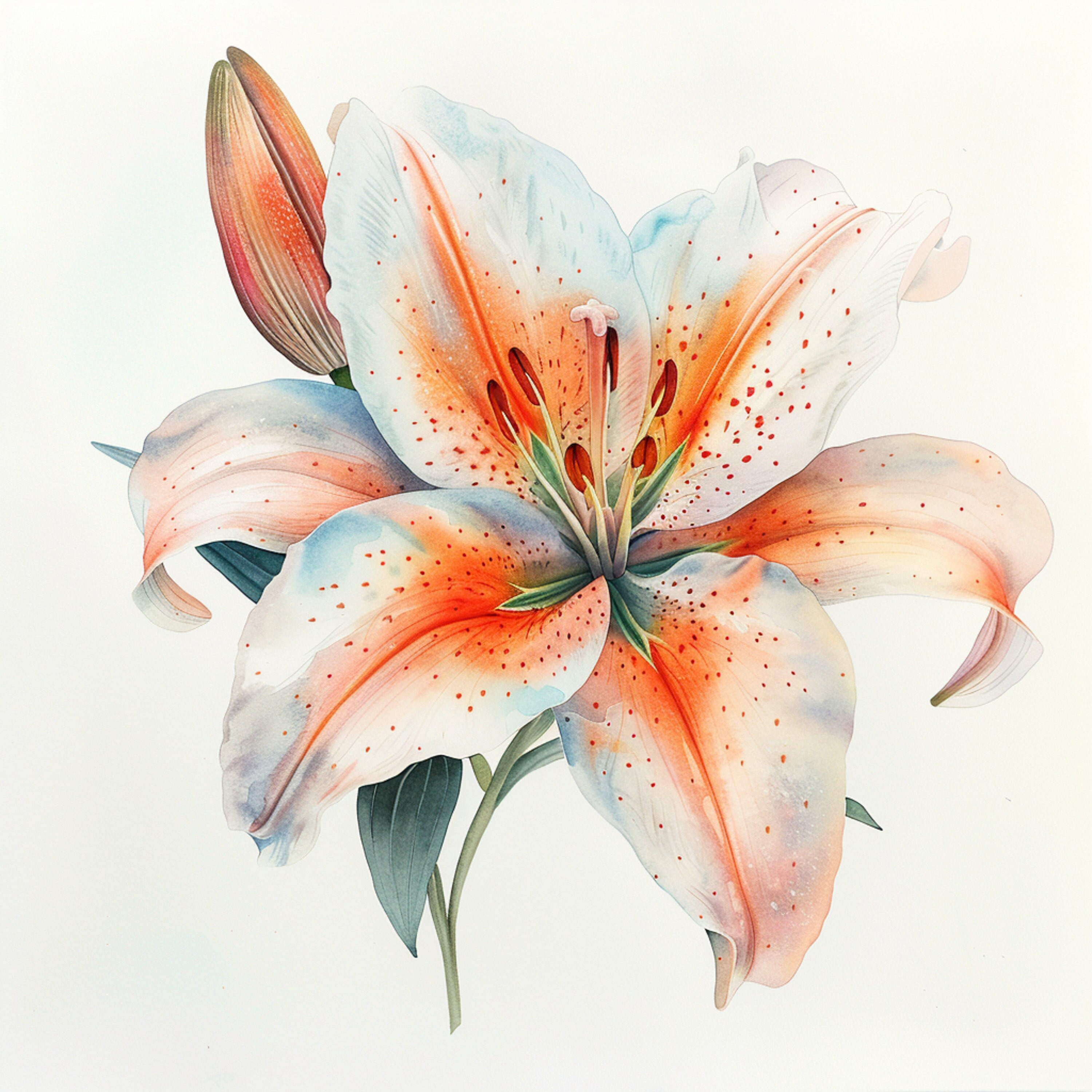 水彩画風ユリのクリップアート、花のイラスト、JPG画像（デジタル