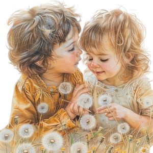 12 enfants jouant des cliparts pissenlits, clipart JPG. des enfants qui jouent. Clipart aquarelle imprimable pour enfants, enfants aquarelles et image de pissenlit
