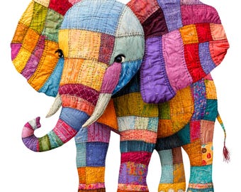 10 Elefanten Patchwork Clipart: PNG Kunstbilder (Digitaler Download)