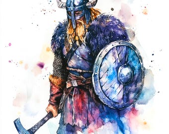 Viking Warrior Clipart: Watercolor Norse Art (Digital Download)
