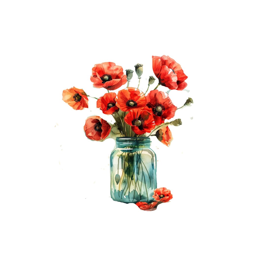 14 PNG Poppies Flowers in a Vase Clipart, Poppy Flower Png, Printable ...