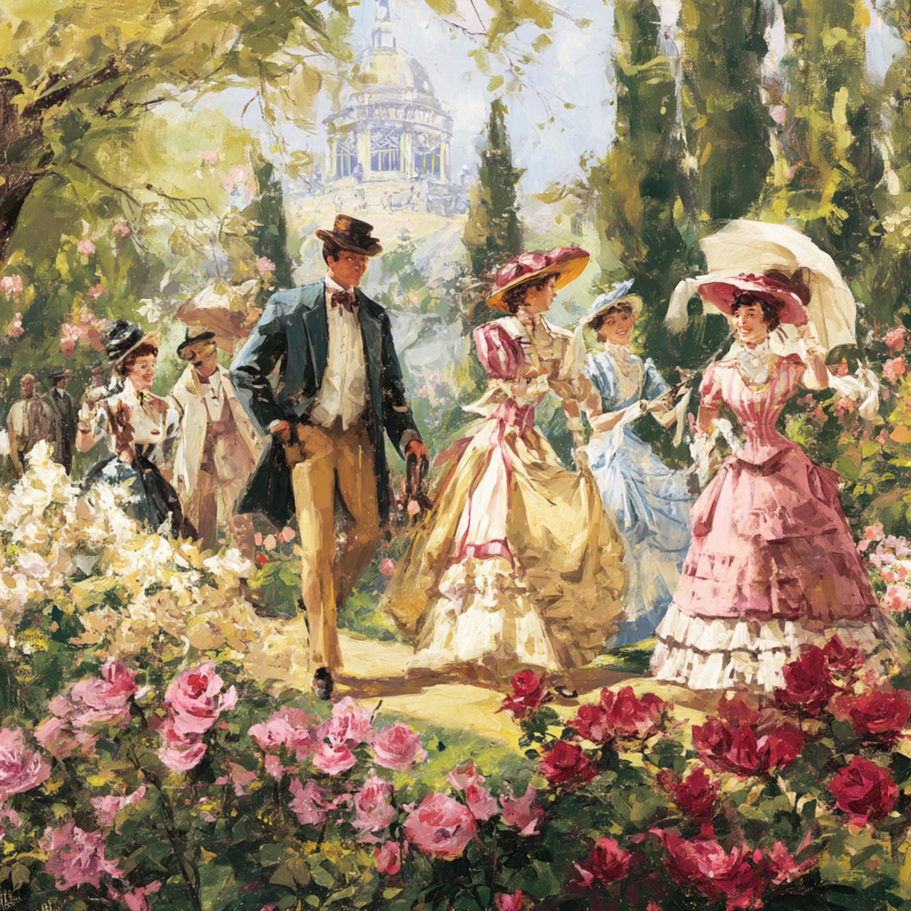 19 ビクトリア朝庭園のクリップアート：優雅な女性たち、ヴィンテージ
