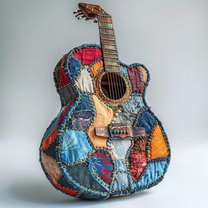 Patchwork Guitar Clipart: Quilted Music Art PNG (digital Download ...