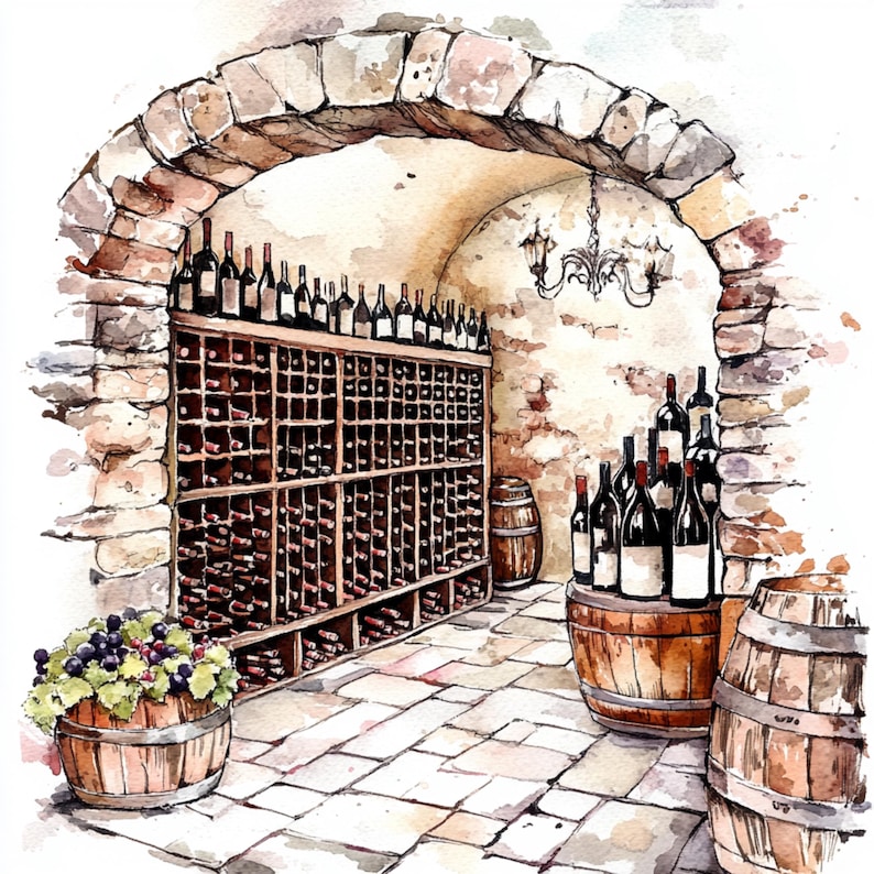 Watercolor Wine Cellar Clipart: Rustic Vineyard Art (digital Download ...