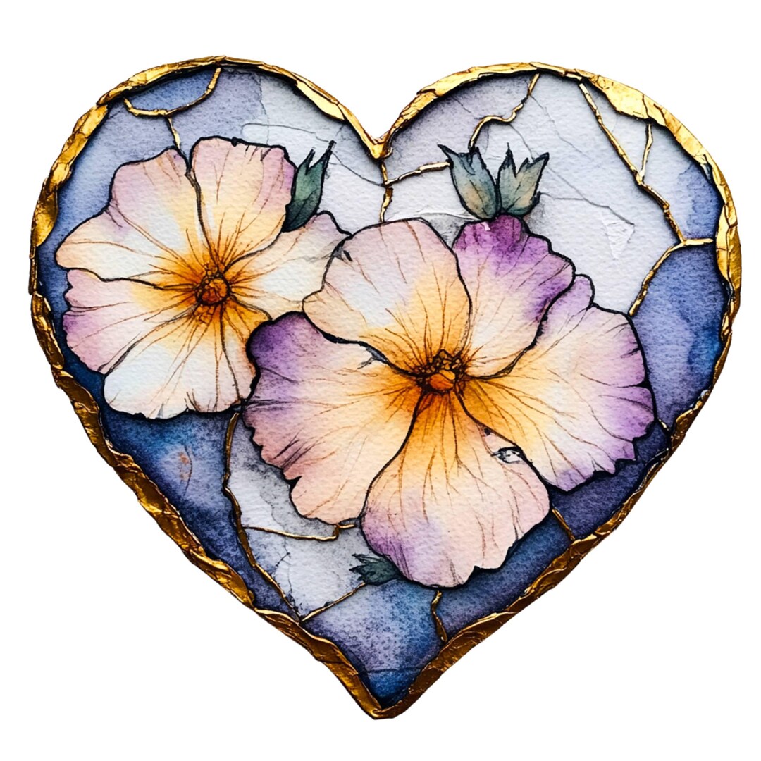 Watercolor Floral Heart PNG: Valentine's Day Clipart (digital Download ...