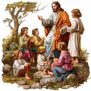 14 Gesù con i bambini, Pacchetto Clipart di Gesù / Illustrazioni di posa di benedizione / Arte cristiana / JPG di alta qualità / Clipart religiosa per l'artigianato