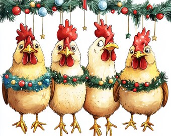 Christmas Chicken Clipart: Festive Holiday Designs (Digital Download), Summer Clipart